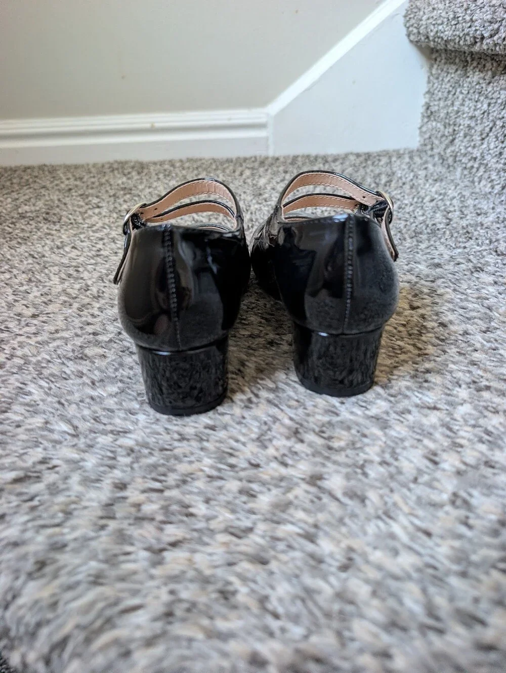 Girls Black Patent Leather Mary Jane Platform Heel Dress Shoes Size 1 Buckles